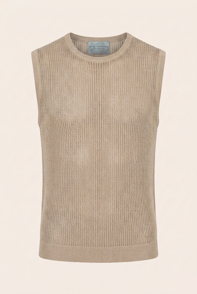 Men's Mesh Knit Tank Top - Beige - Ron Tomson