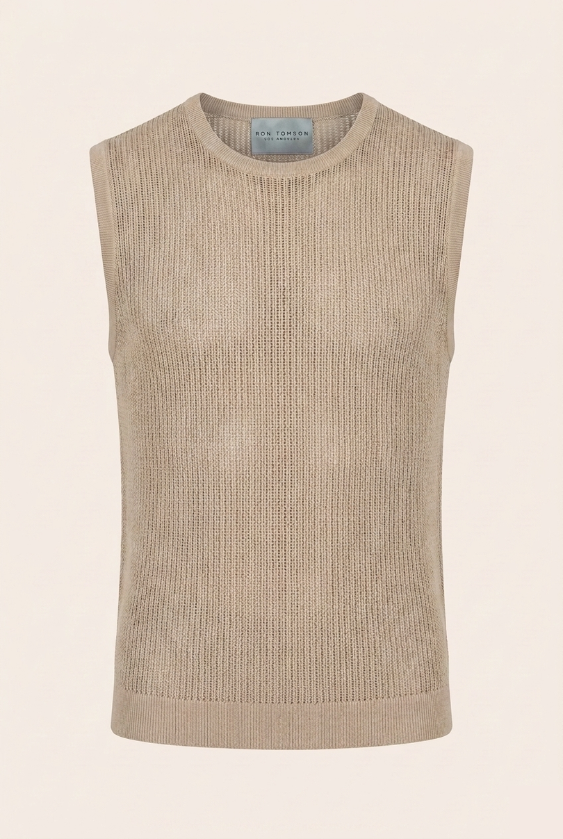 Men's Mesh Knit Tank Top - Beige - Ron Tomson