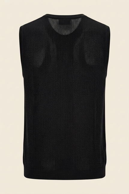 Men's Mesh Knit Tank Top - Black - Back - Ron Tomson
