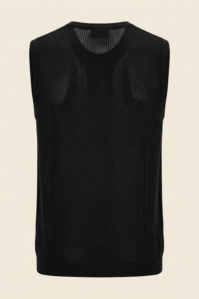 Men's Mesh Knit Tank Top - Black - Back - Ron Tomson