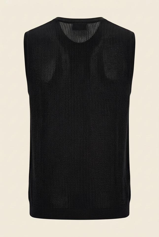 Men's Mesh Knit Tank Top - Black - Back - Ron Tomson