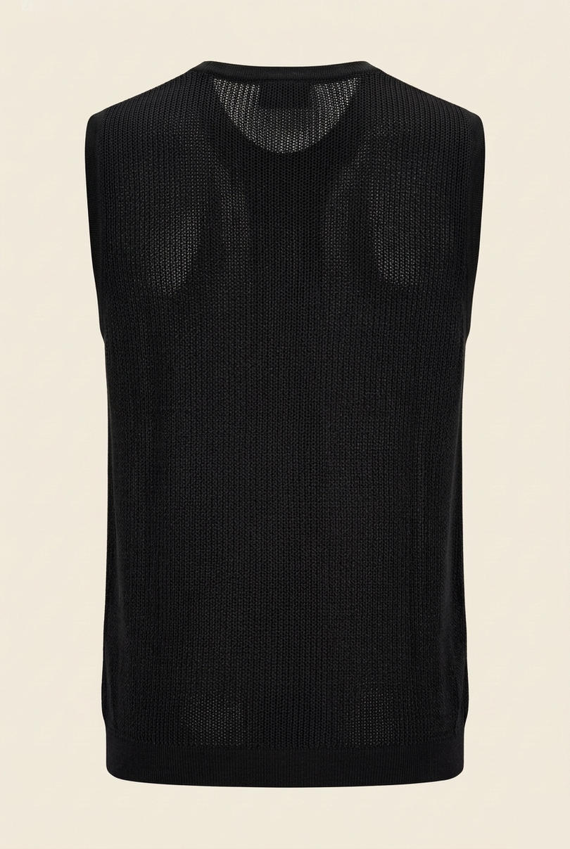 Men's Mesh Knit Tank Top - Black - Back - Ron Tomson