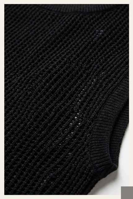 Men's Mesh Knit Tank Top - Black - Detail - Ron Tomson