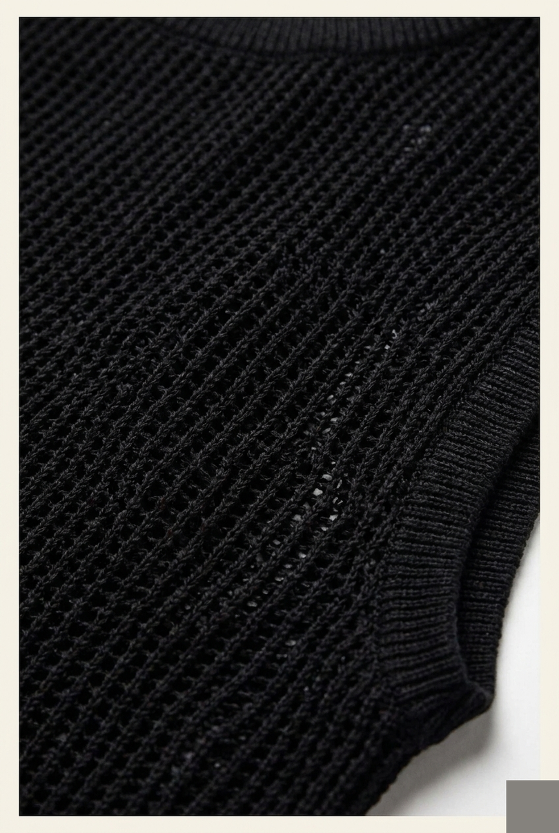 Men's Mesh Knit Tank Top - Black - Detail - Ron Tomson