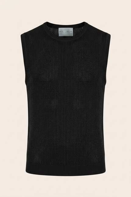 Men's Mesh Knit Tank Top - Black - Ron Tomson