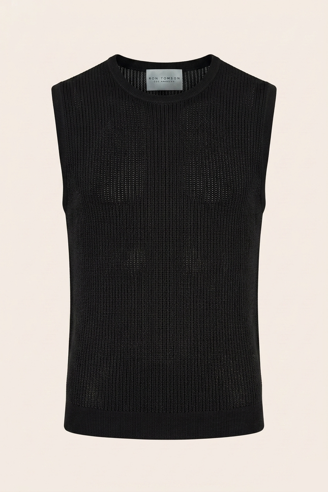 Men's Mesh Knit Tank Top - Black - Ron Tomson