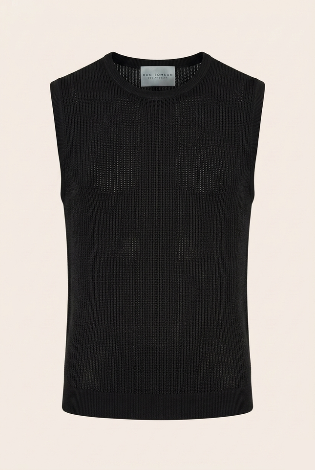 Men's Mesh Knit Tank Top - Black - Ron Tomson
