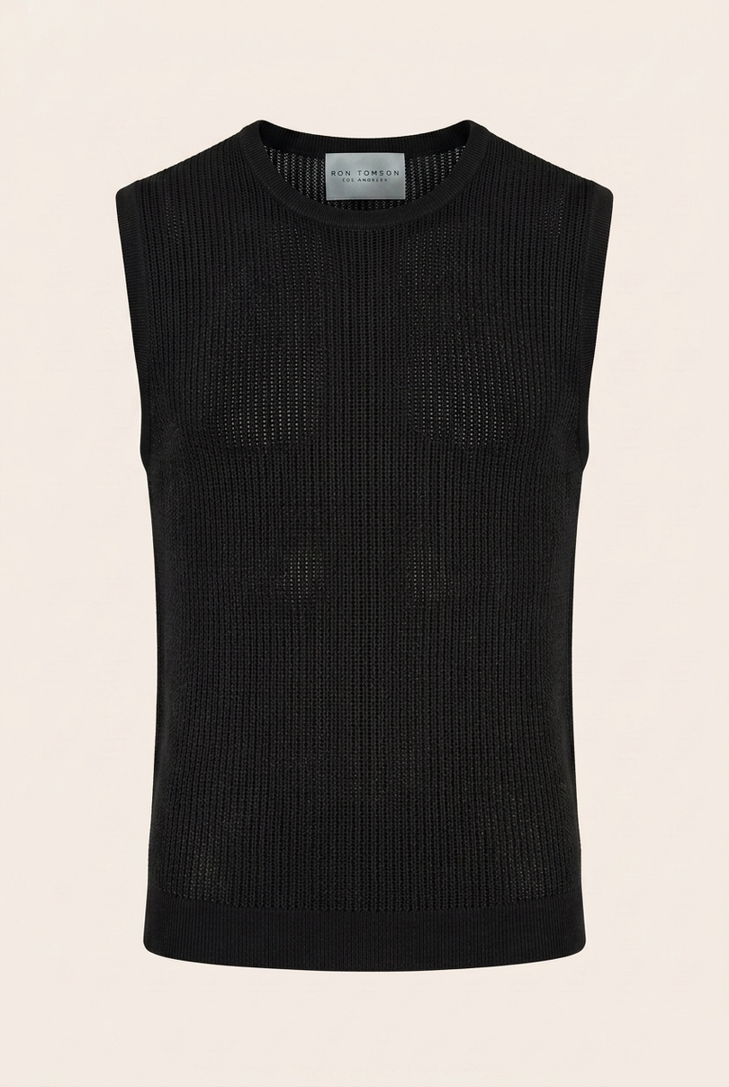 Men's Mesh Knit Tank Top - Black - Ron Tomson