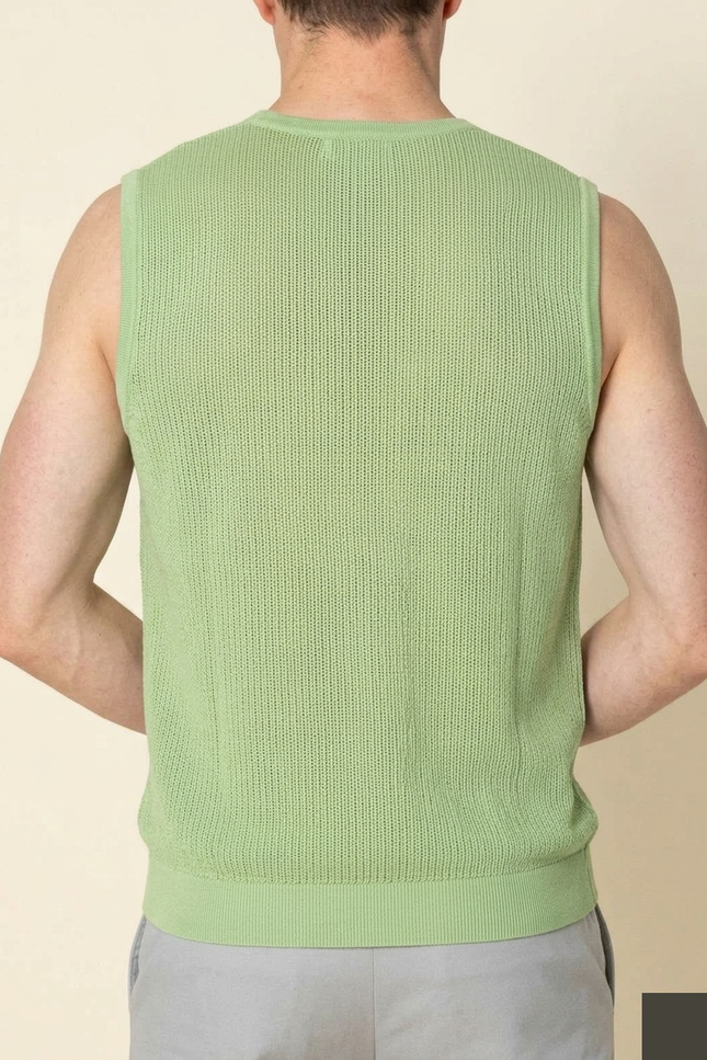 Men's Mesh Knit Tank Top - Light Green - Back - Ron Tomson