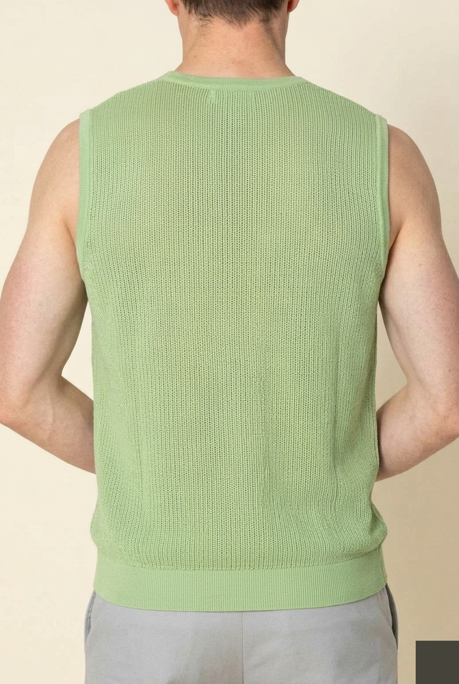 Men's Mesh Knit Tank Top - Light Green - Back - Ron Tomson
