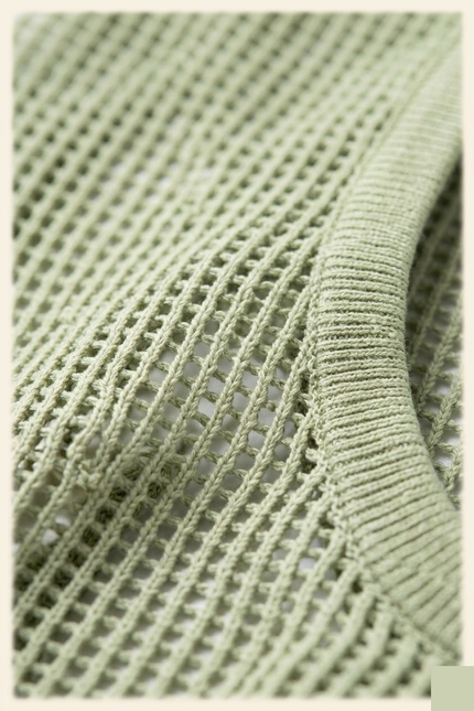 Men's Mesh Knit Tank Top - Light Green - Detail - Ron Tomson