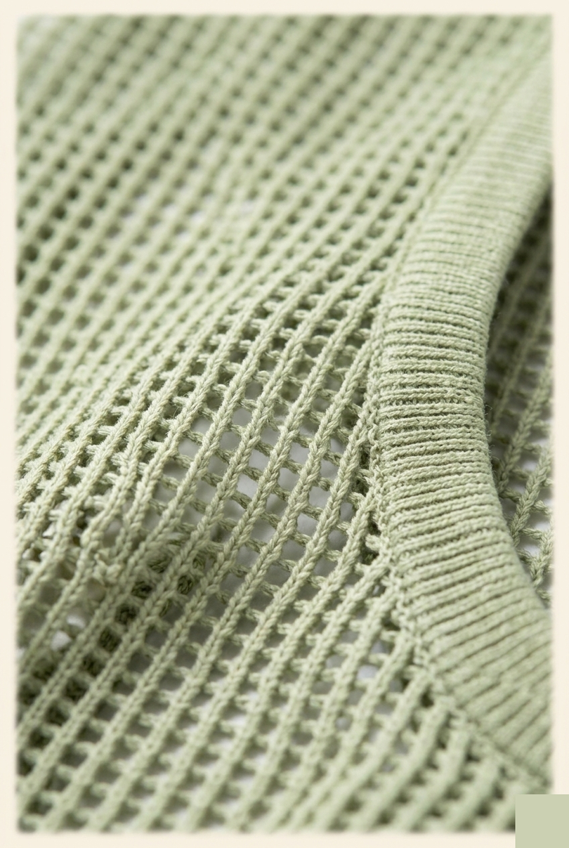 Men's Mesh Knit Tank Top - Light Green - Detail - Ron Tomson