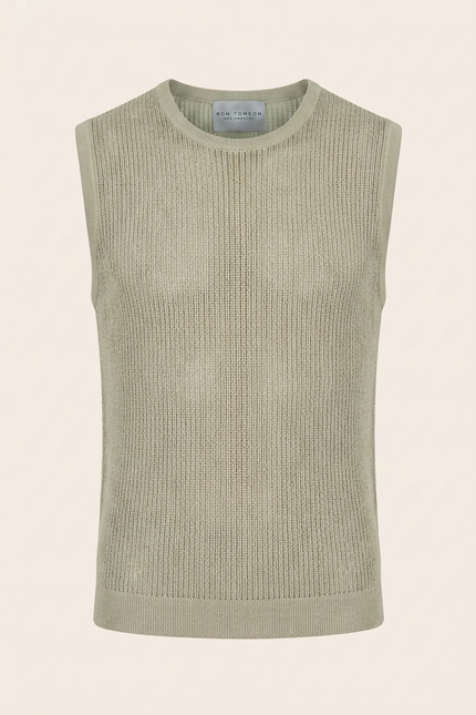 Men's Mesh Knit Tank Top - Light Green - Ron Tomson