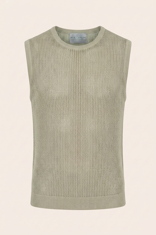 Men's Mesh Knit Tank Top - Light Green - Ron Tomson
