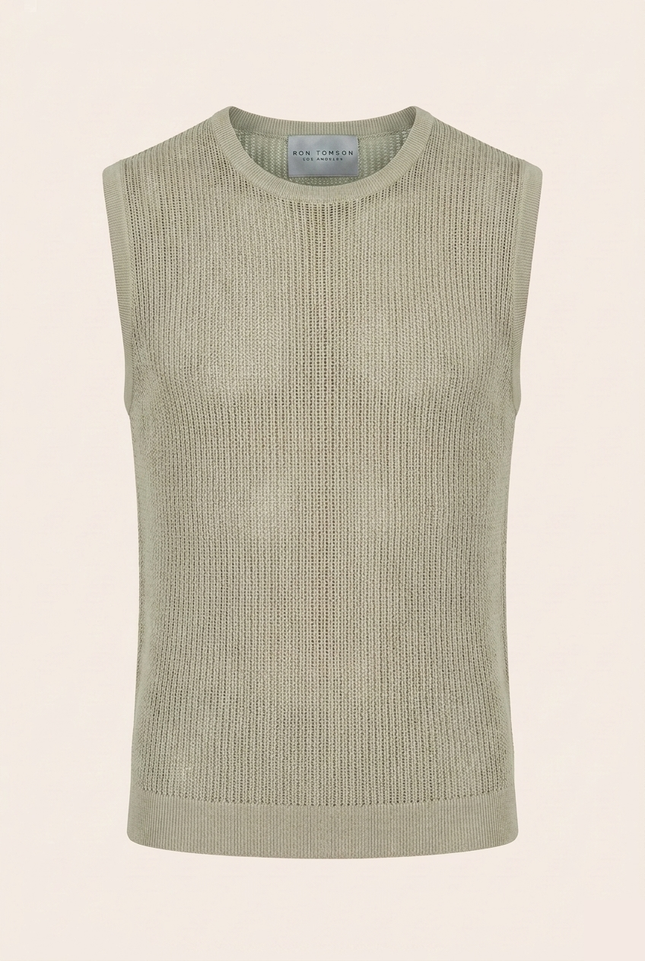 Men's Mesh Knit Tank Top - Light Green - Ron Tomson