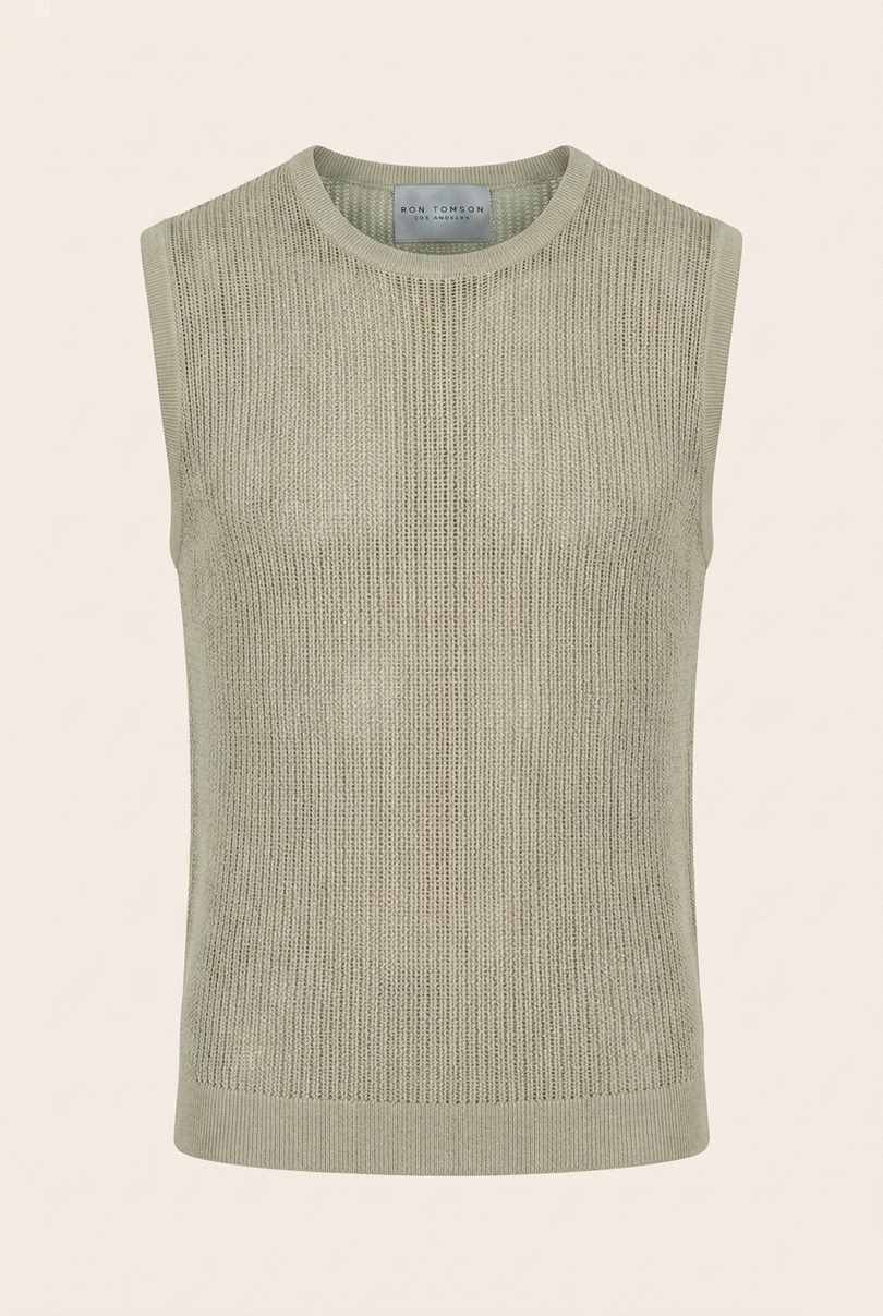 Men's Mesh Knit Tank Top - Light Green - Ron Tomson