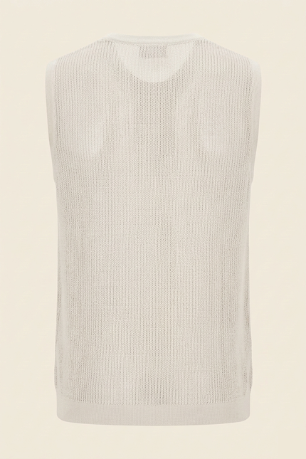 Men's Mesh Knit Tank Top - Off White - Back - Ron Tomson
