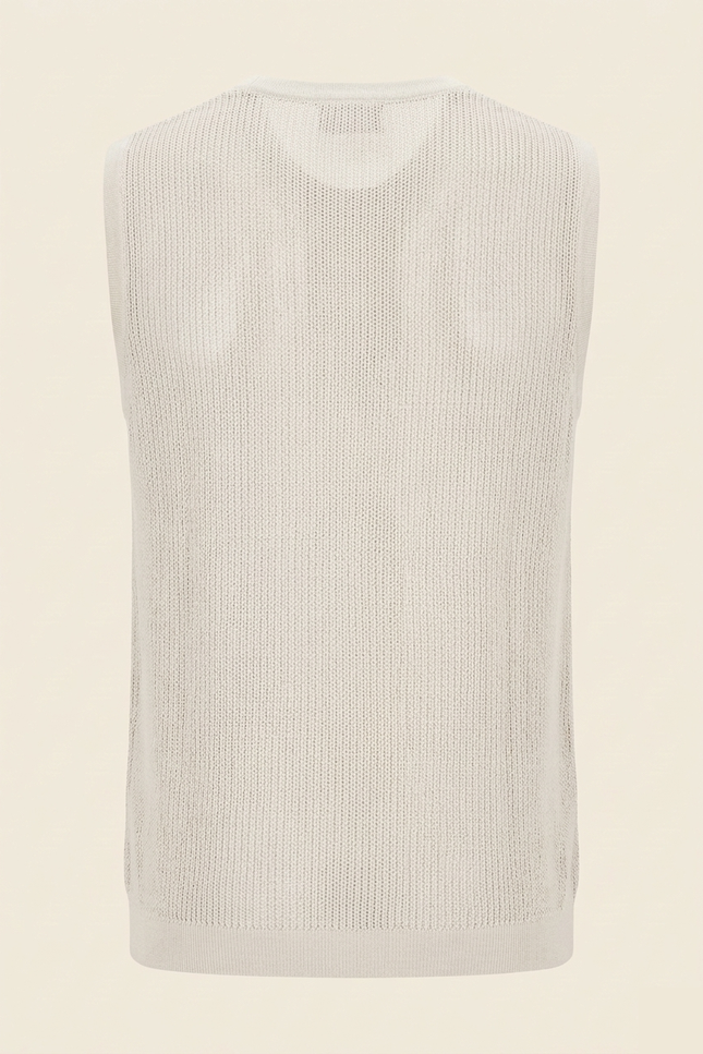 Men's Mesh Knit Tank Top - Off White - Back - Ron Tomson