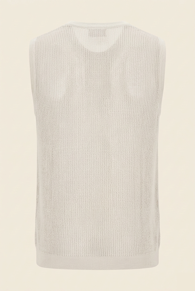 Men's Mesh Knit Tank Top - Off White - Back - Ron Tomson