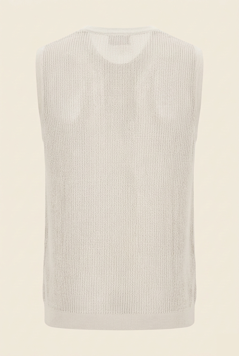 Men's Mesh Knit Tank Top - Off White - Back - Ron Tomson