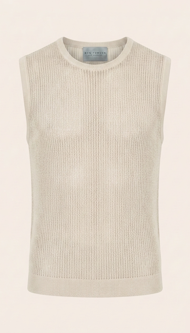 Men's Mesh Knit Tank Top - Off-White | Ron Tomson