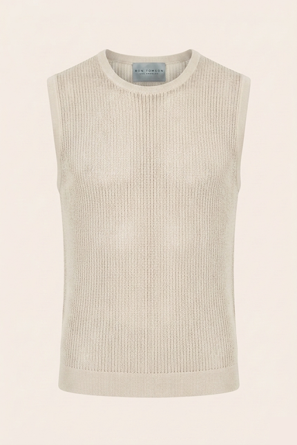 Men's Mesh Knit Tank Top - Off White - Ron Tomson