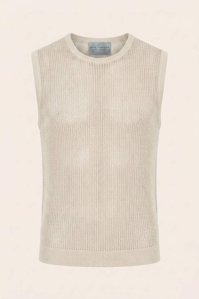 Men's Mesh Knit Tank Top - Off White - Ron Tomson