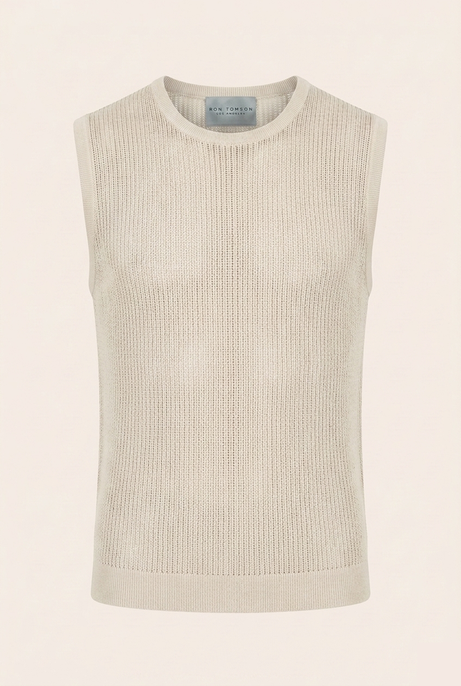 Men's Mesh Knit Tank Top - Off White - Ron Tomson
