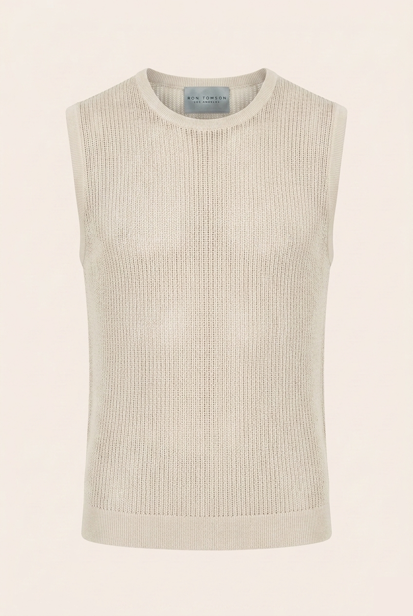 Men's Mesh Knit Tank Top - Off White - Ron Tomson