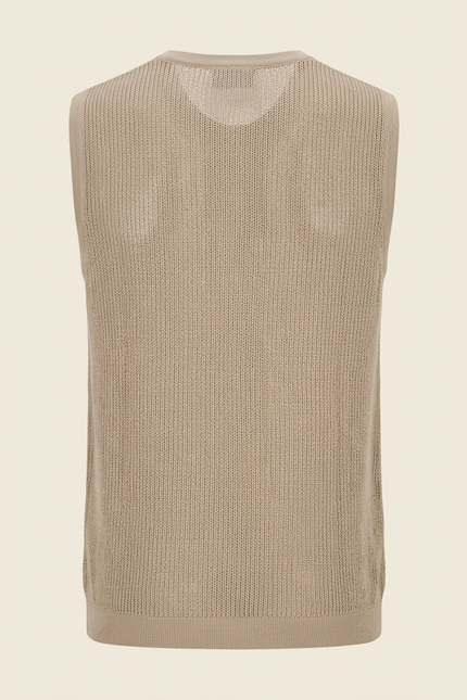 Men's Mesh Knit Tank Top - Stone - Back - Ron Tomson