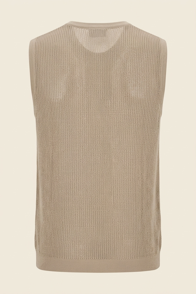 Men's Mesh Knit Tank Top - Stone - Back - Ron Tomson
