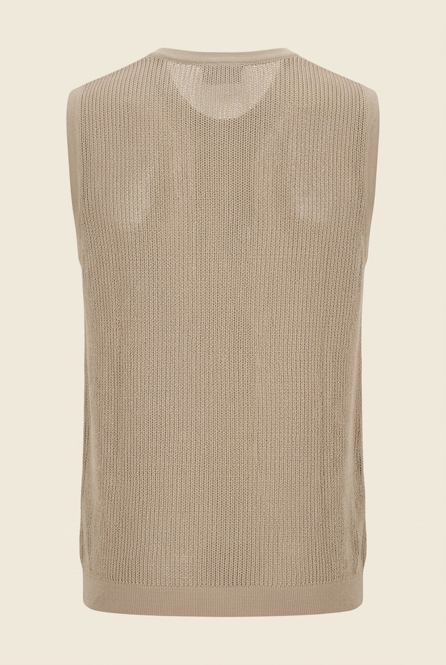 Men's Mesh Knit Tank Top - Stone - Back - Ron Tomson