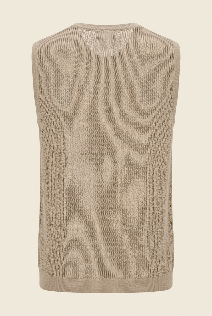 Men's Mesh Knit Tank Top - Stone - Back - Ron Tomson