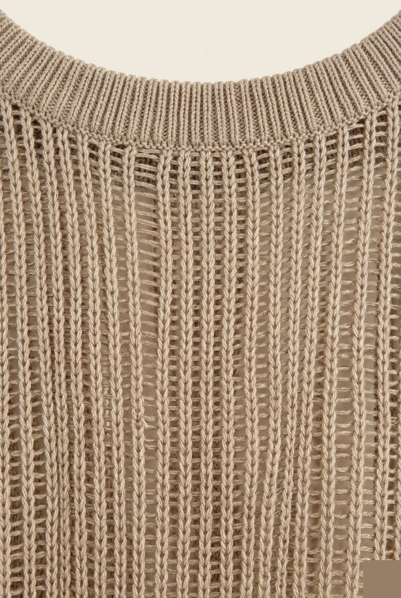 Men's Mesh Knit Tank Top - Stone - Detail - Ron Tomson