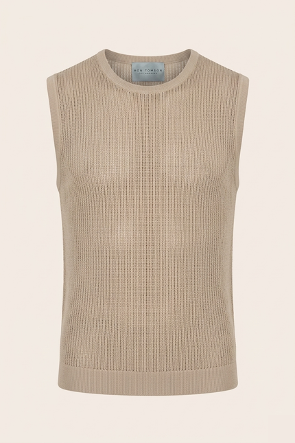 Men's Mesh Knit Tank Top - Stone - Ron Tomson