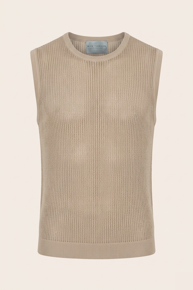 Men's Mesh Knit Tank Top - Stone - Ron Tomson