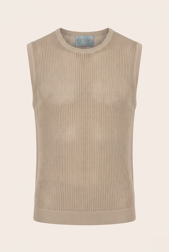 Men's Mesh Knit Tank Top - Stone - Ron Tomson