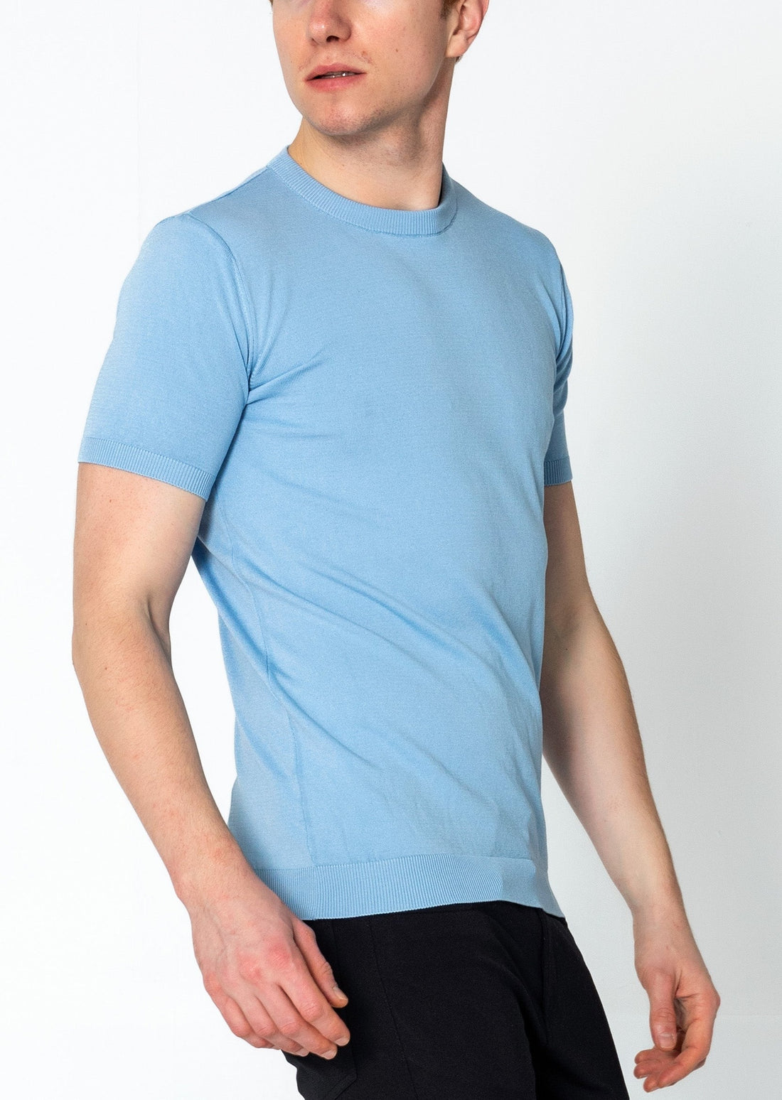 Ribbed Crew-neck Fitted T-shirt - Blue