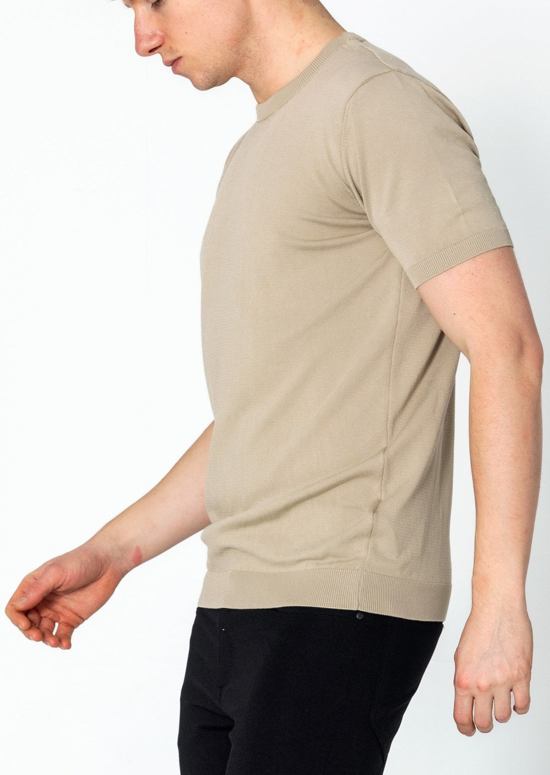 Ribbed Crew-neck Fitted T-shirt - Dark Beige