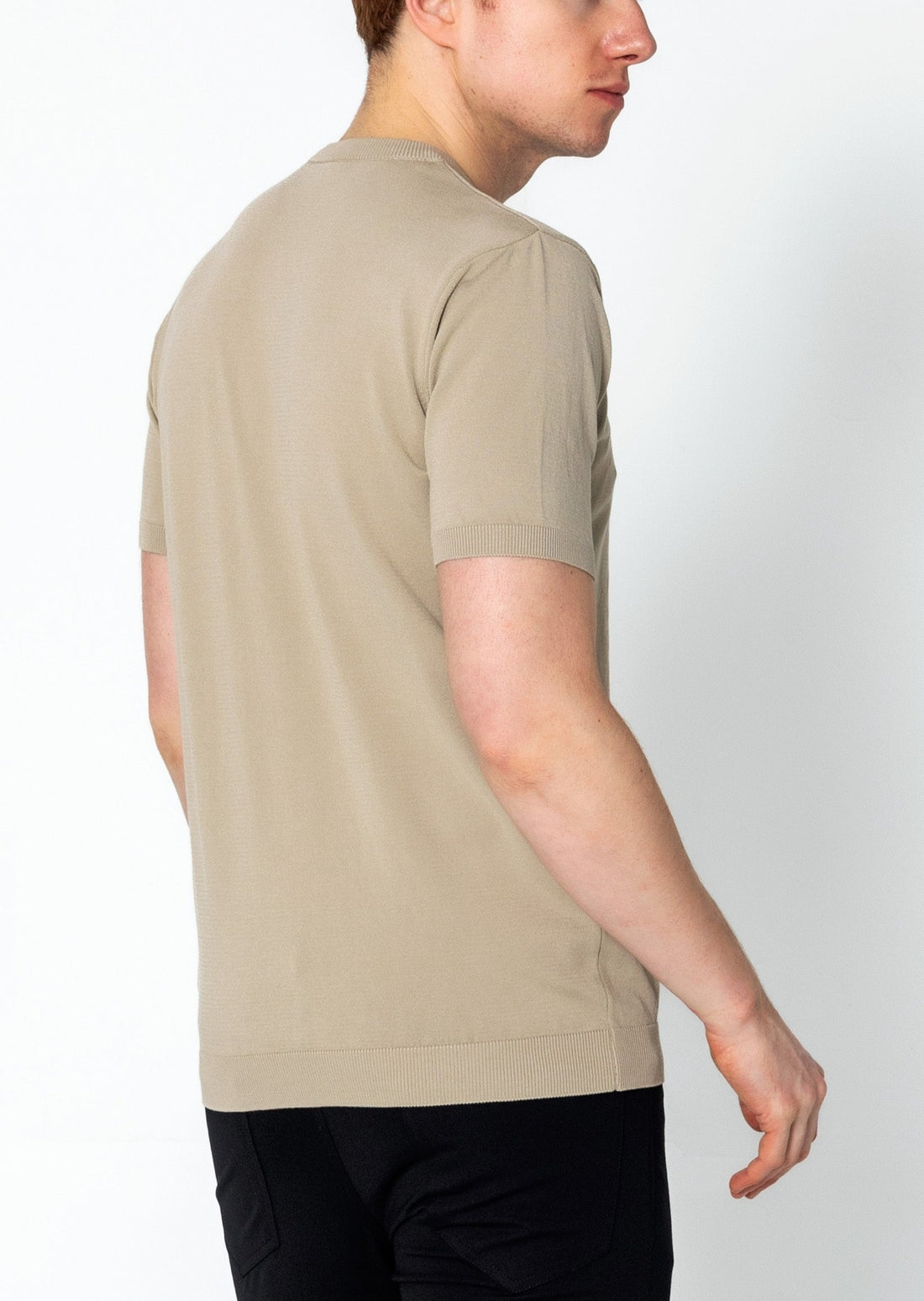 Ribbed Crew-neck Fitted T-shirt - Dark Beige