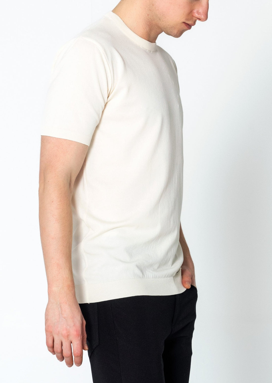Ribbed Crew-neck Fitted T-shirt - Off White