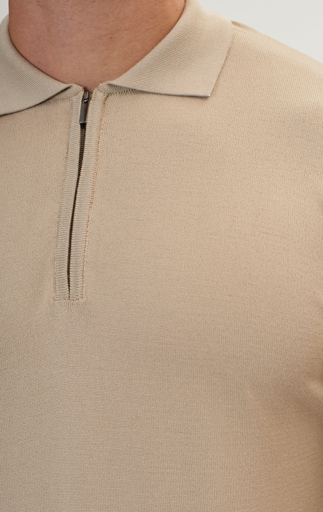 Zipper Closure Lightweight Polo Tee - Dark Beige