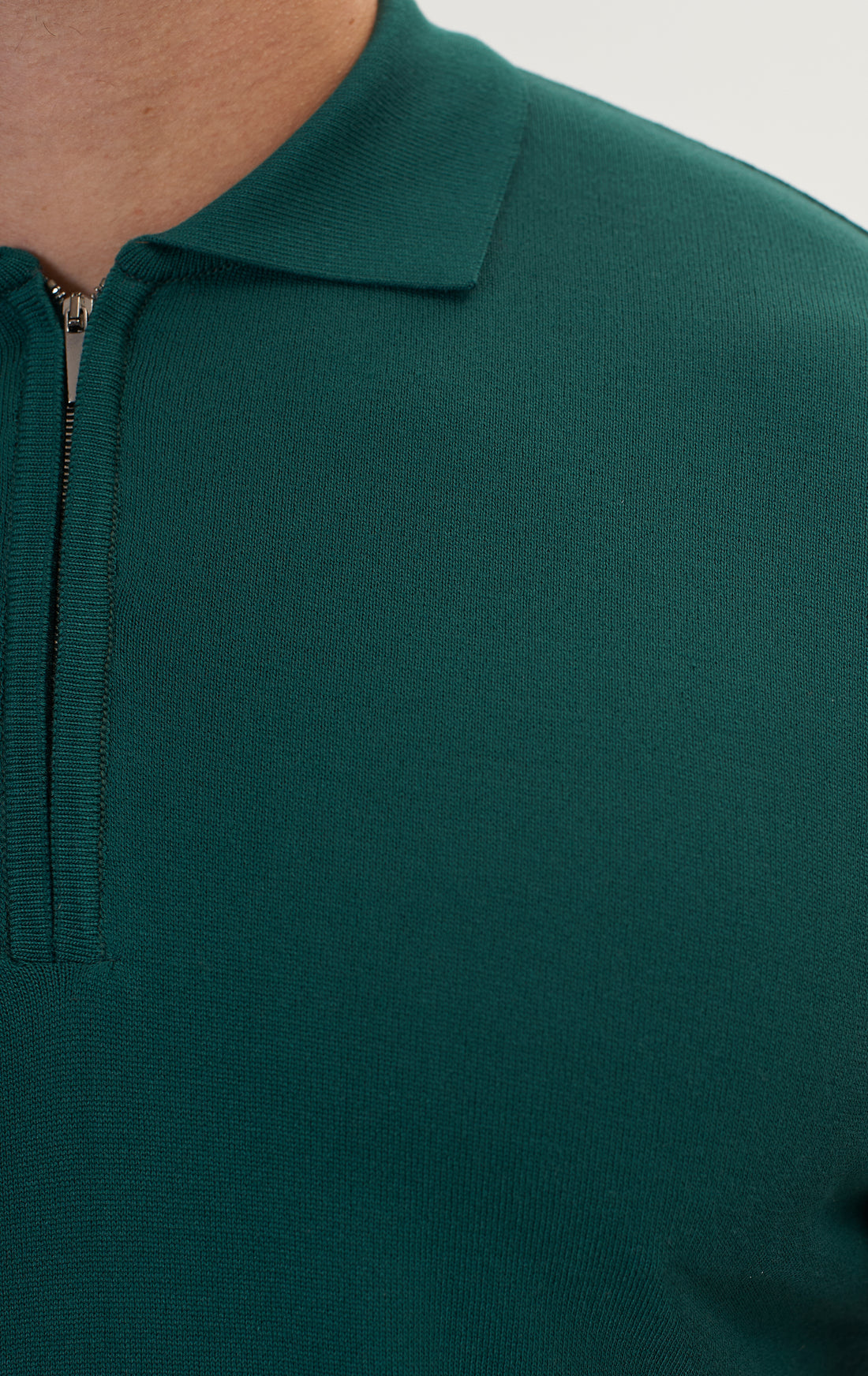 Zipper Closure Lightweight Polo Tee - Green