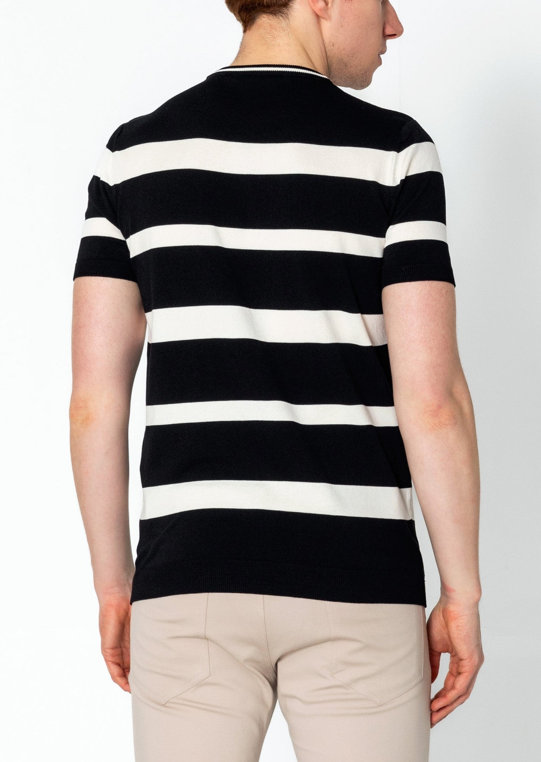 Crew-neck Knitted Striped Shirt - Black