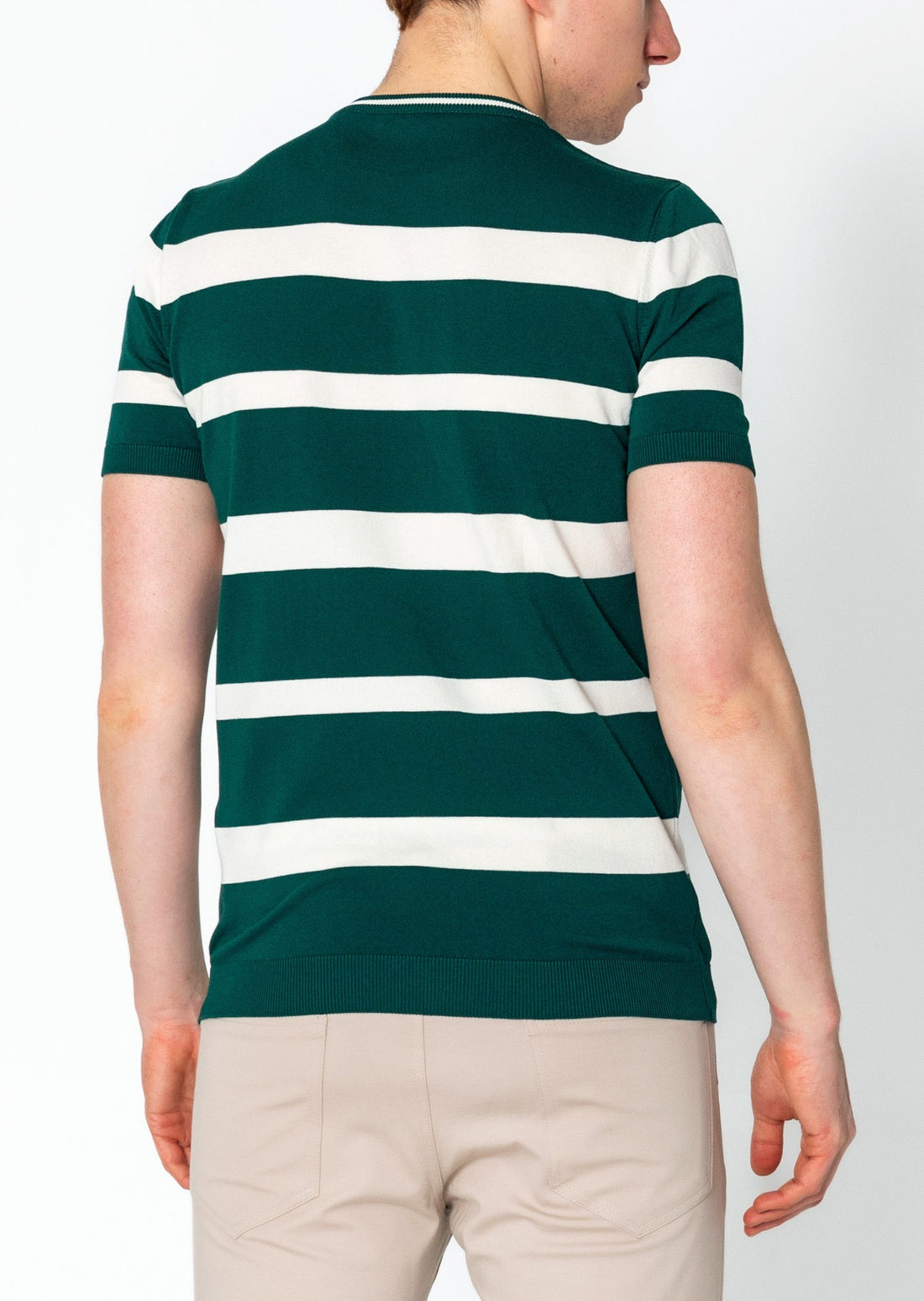 Crew-neck Knitted Striped Shirt - Green