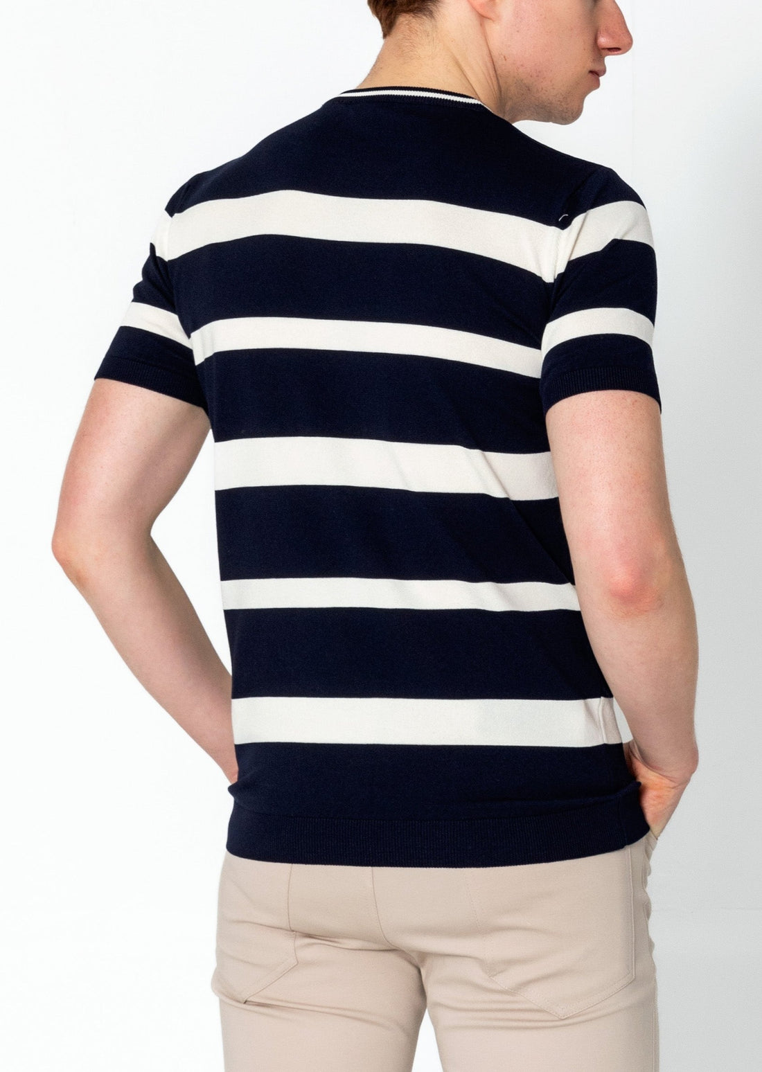 Crew-neck Knitted Striped Shirt - Navy