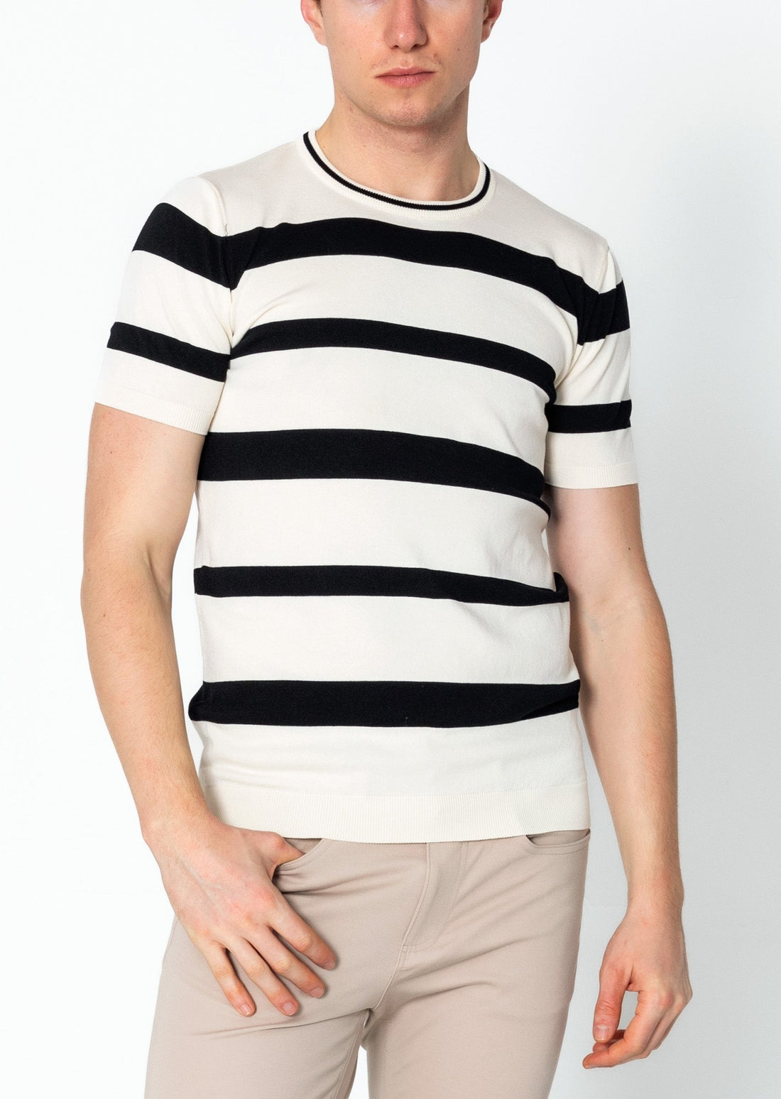 Crew-neck Knitted Striped Shirt - Off White