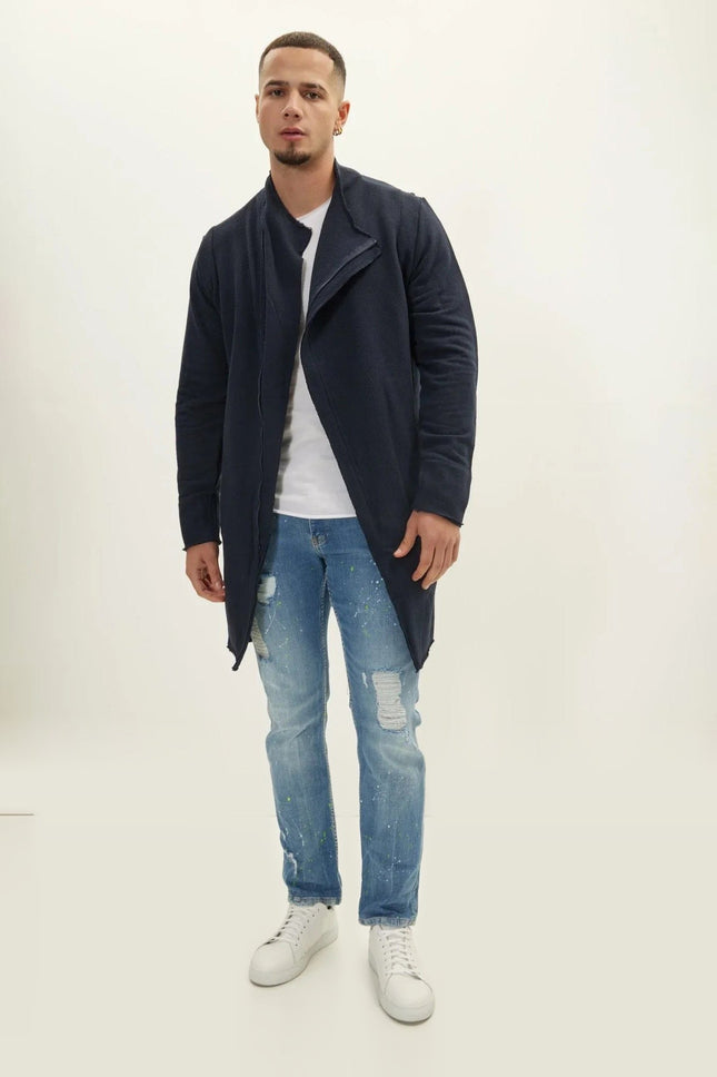 Zipper Closure Asymmetric Rebel Cardigan - Navy