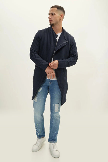 Zipper Closure Asymmetric Rebel Cardigan - Navy