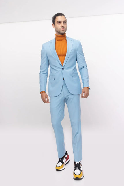 Super 120s Merino Wool Single-Breasted Suit - Sky Blue